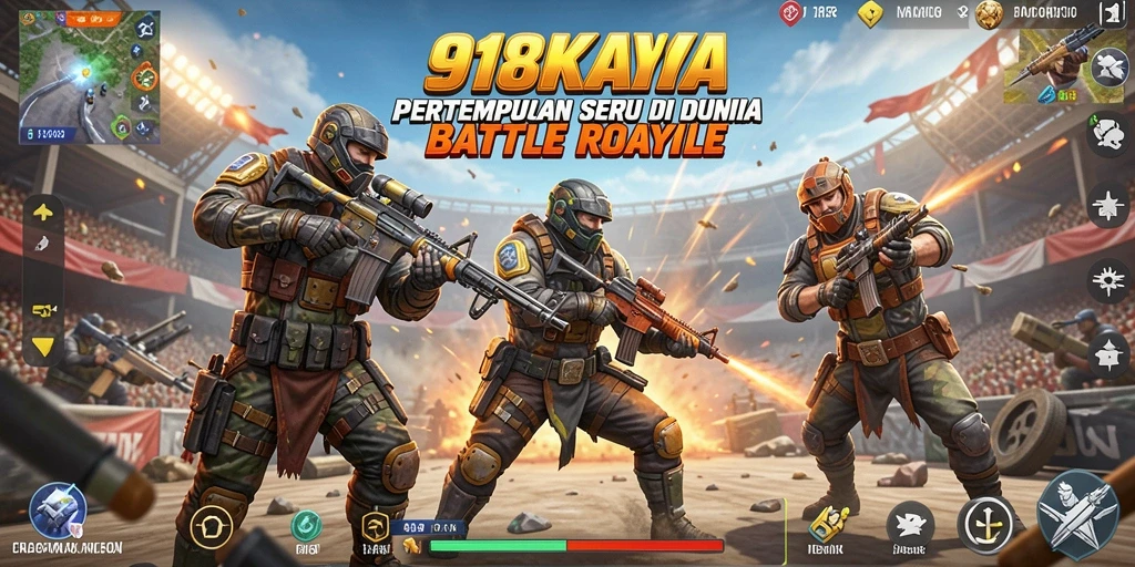 Screenshot gameplay 918KAYA menampilkan pertempuran Battle Royale yang mendebarkan.