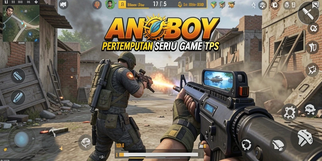 Tampilan seru gameplay ANOBOY dalam pertempuran TPS.