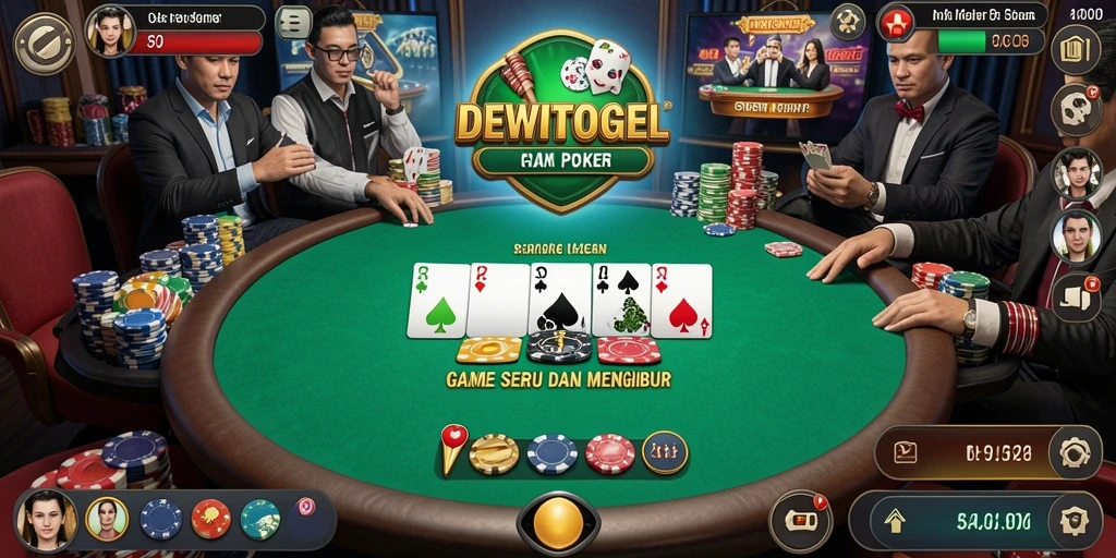 Screenshot gameplay DEWITOGEL menampilkan aksi poker yang mendebarkan.