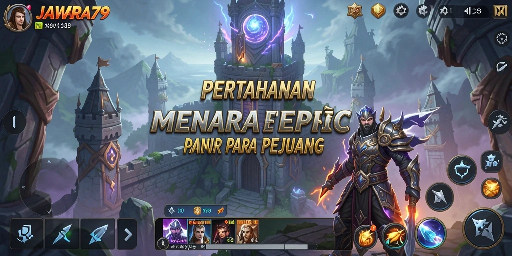 Screenshot utama JAWARA79 menampilkan pertempuran Tower Defense yang mendebarkan.