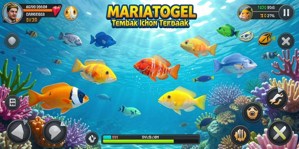 Screenshot gameplay MARIATOGEL menampilkan aksi seru menembak ikan.