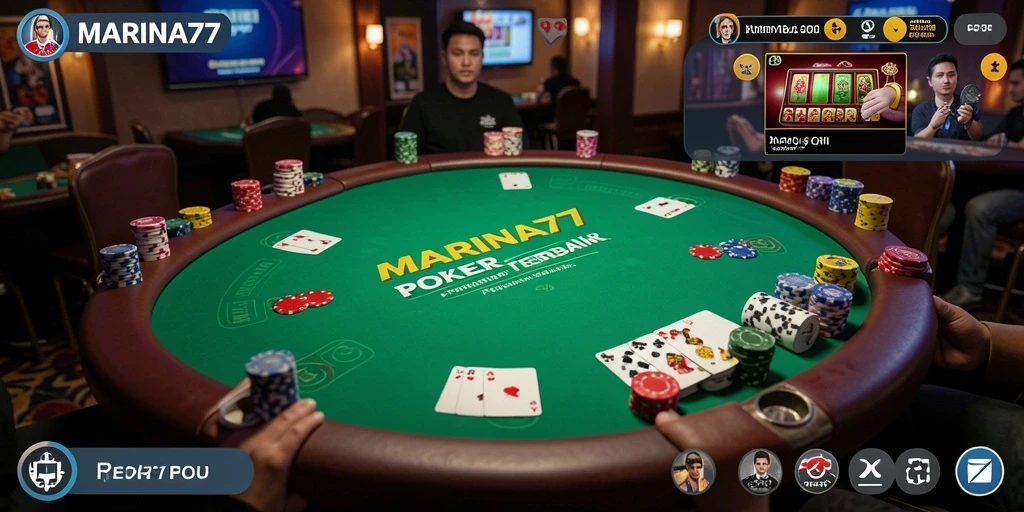 Tampilan gameplay seru dengan meja poker di MARINA77.