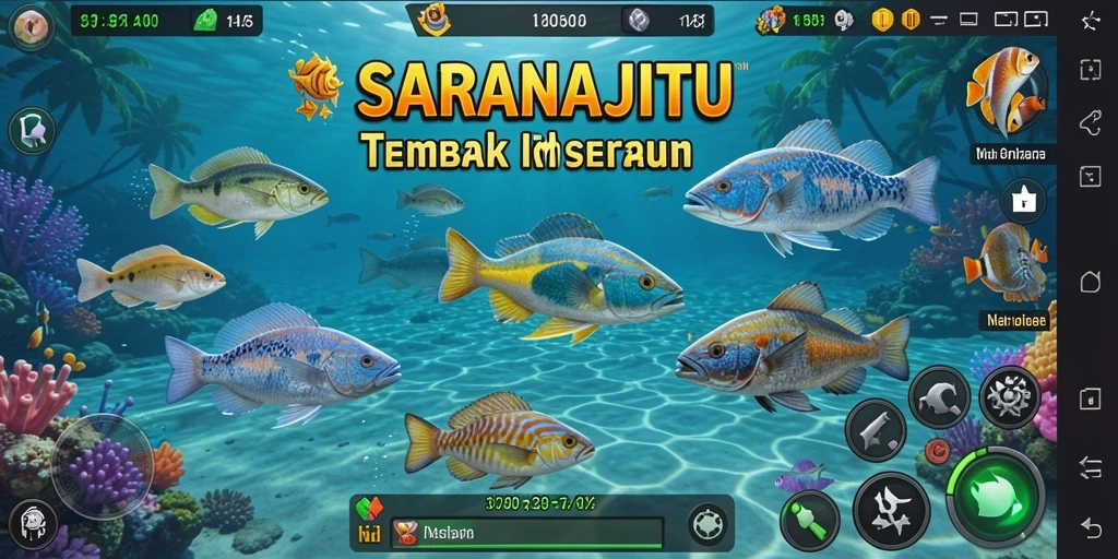 Tangkapan layar gameplay SARANAJITU menampilkan keseruan menembak ikan.