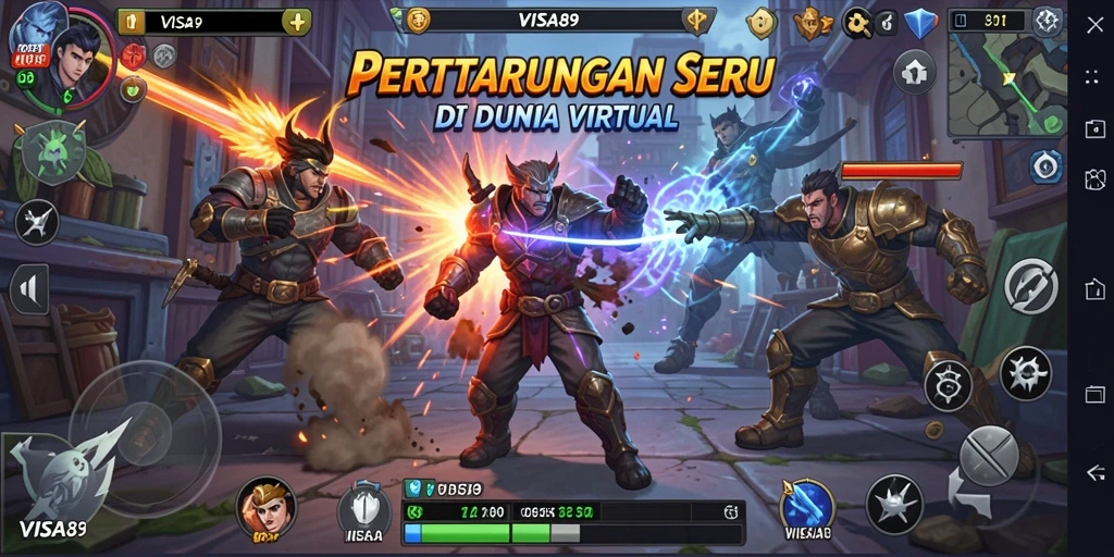 Screenshot gameplay VISA89 menampilkan pertarungan karakter yang seru.