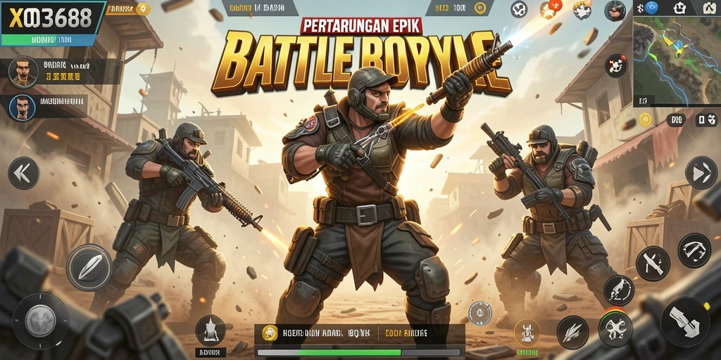 Screenshot gameplay XO368 menampilkan aksi Battle Royale yang intens.